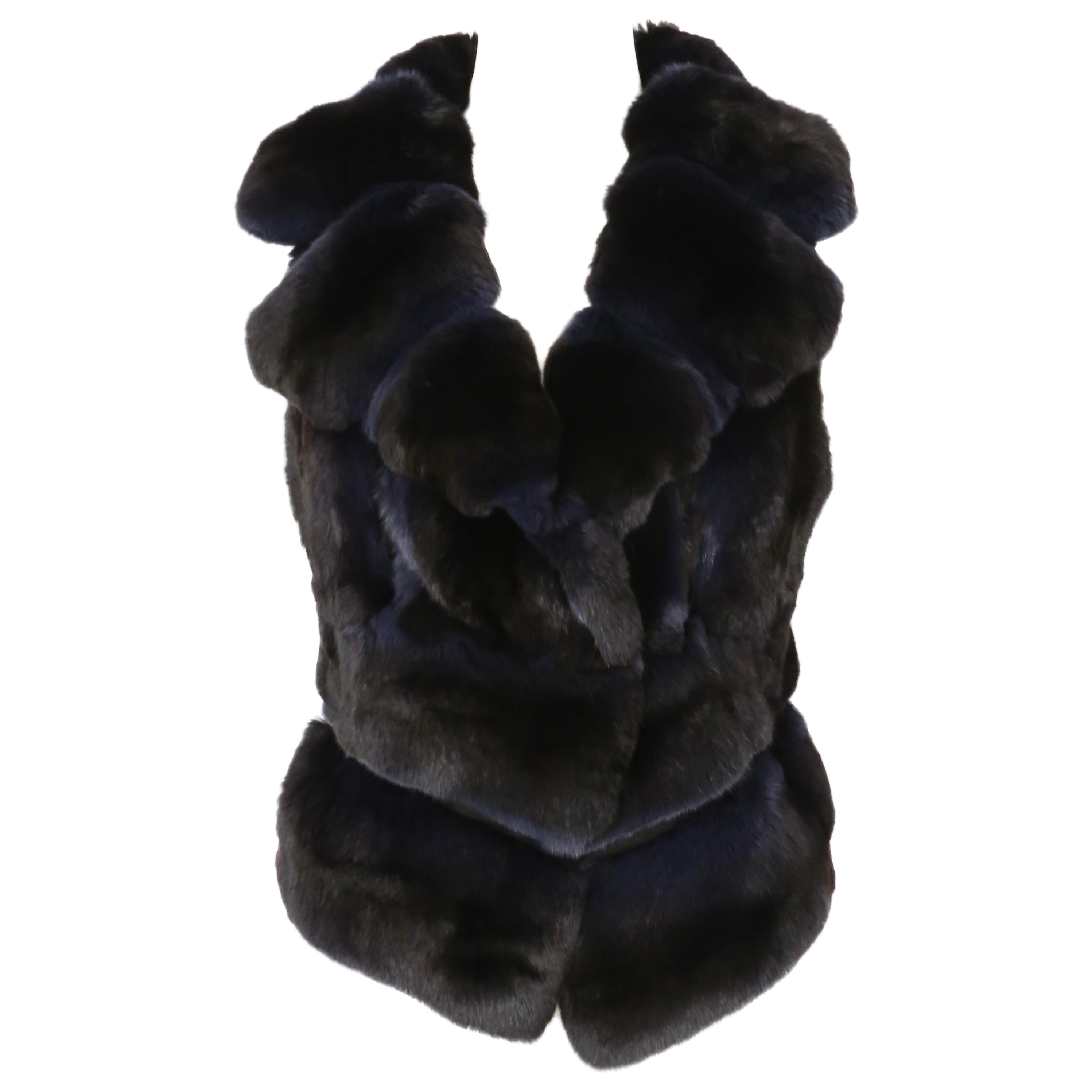 J. MENDEL chaleco de piel de chinchilla azul y negro en venta