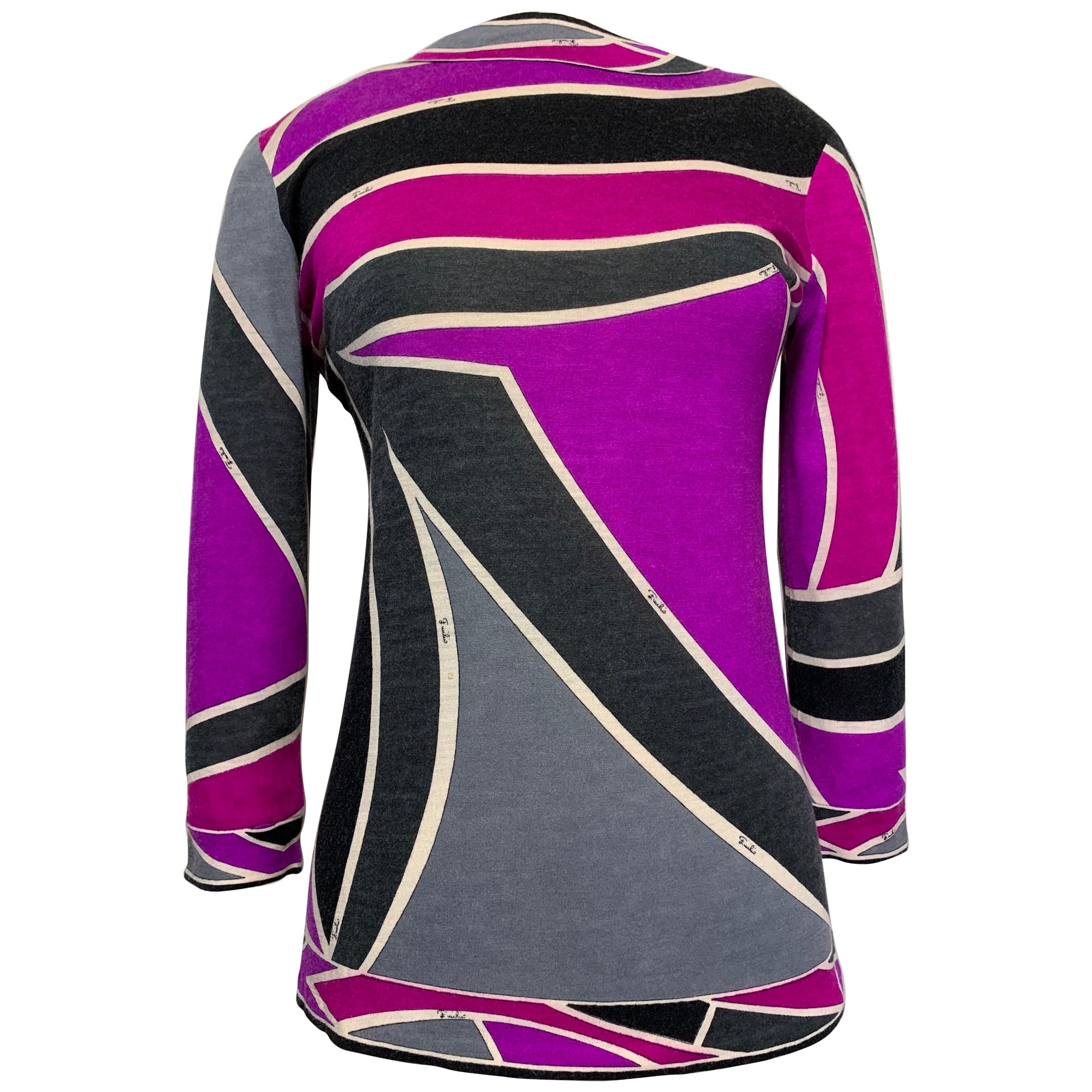 1960s Emilio Pucci Cashmere & Silk Graphic Print Knit Pullover Sweater  For Sale