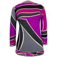 Retro 1960s Emilio Pucci Cashmere & Silk Graphic Print Knit Pullover Sweater 