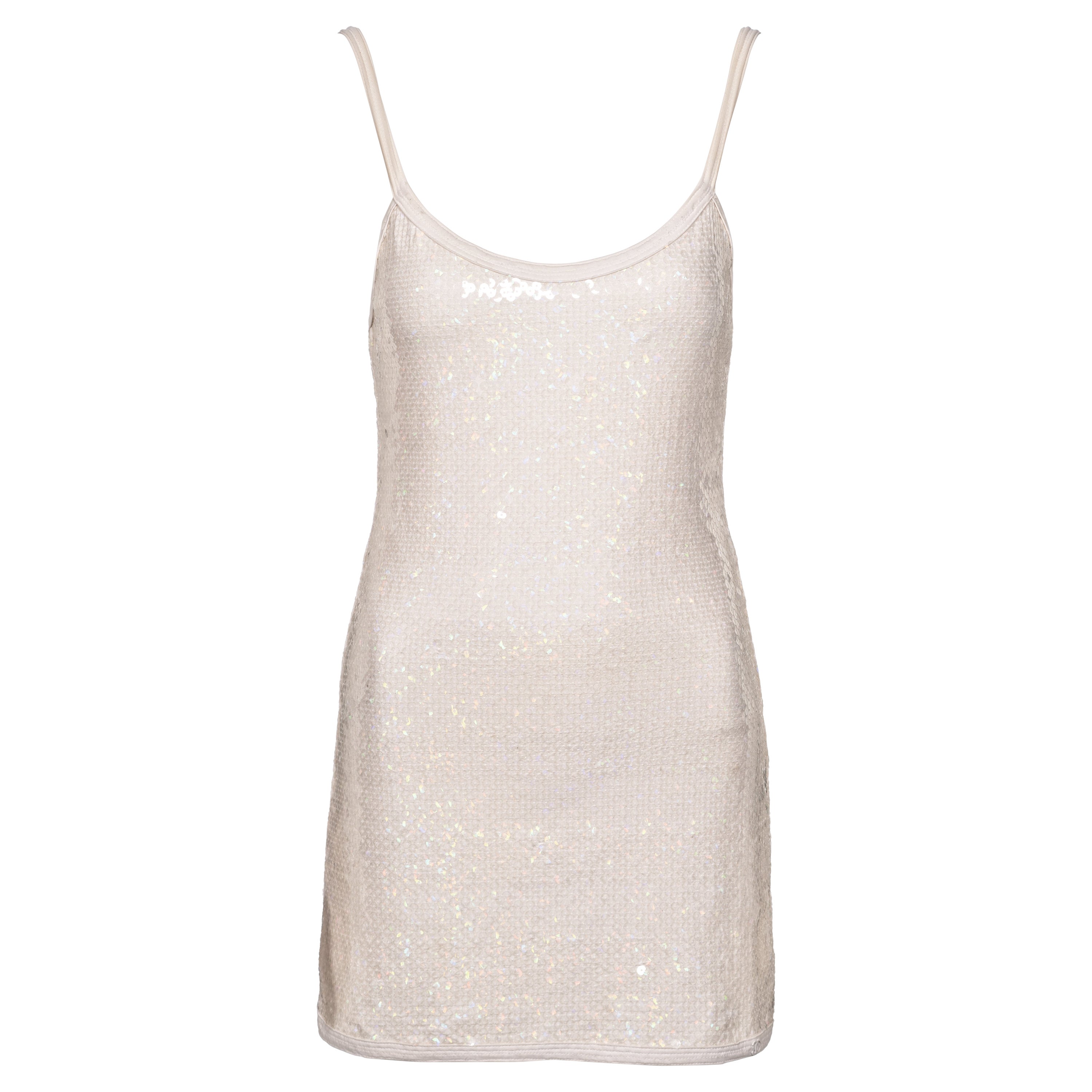 Chanel by Karl Lagerfeld White Iridescent Sequin Mini Dress, ss 2005 For Sale