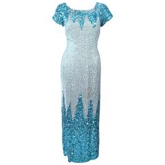 Vintage 1950's Aqua Sequin Cocktail Gown Size 8 10 10