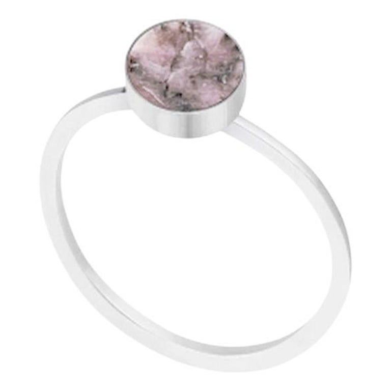 Bague en argent sterling de couleur rose avec pierre naturelle de taille 6 en vente