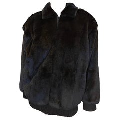 Retro 1980s Soft Black Fur Zip up Jacket 