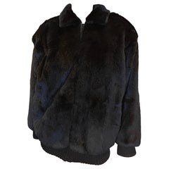 1980er Jahre Weiche schwarze Pelz-Zip-up-Jacke