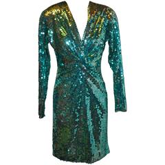Retro Oleg Cassini "Shades of Irish Green" Sequin Evening Dress
