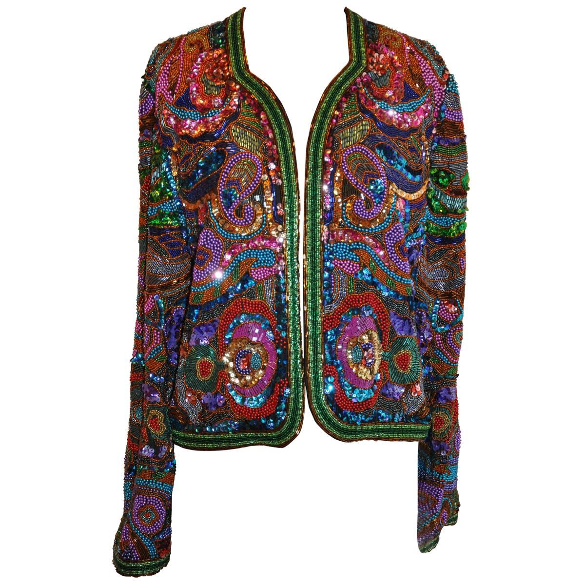 Diane Frez Multi-Color Multi-Beaded Multi-Textured Sequined Evening Jacket
