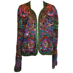 Diane Frez Multi-Color Multi-Beaded Multi-Textured Sequined Evening Jacket