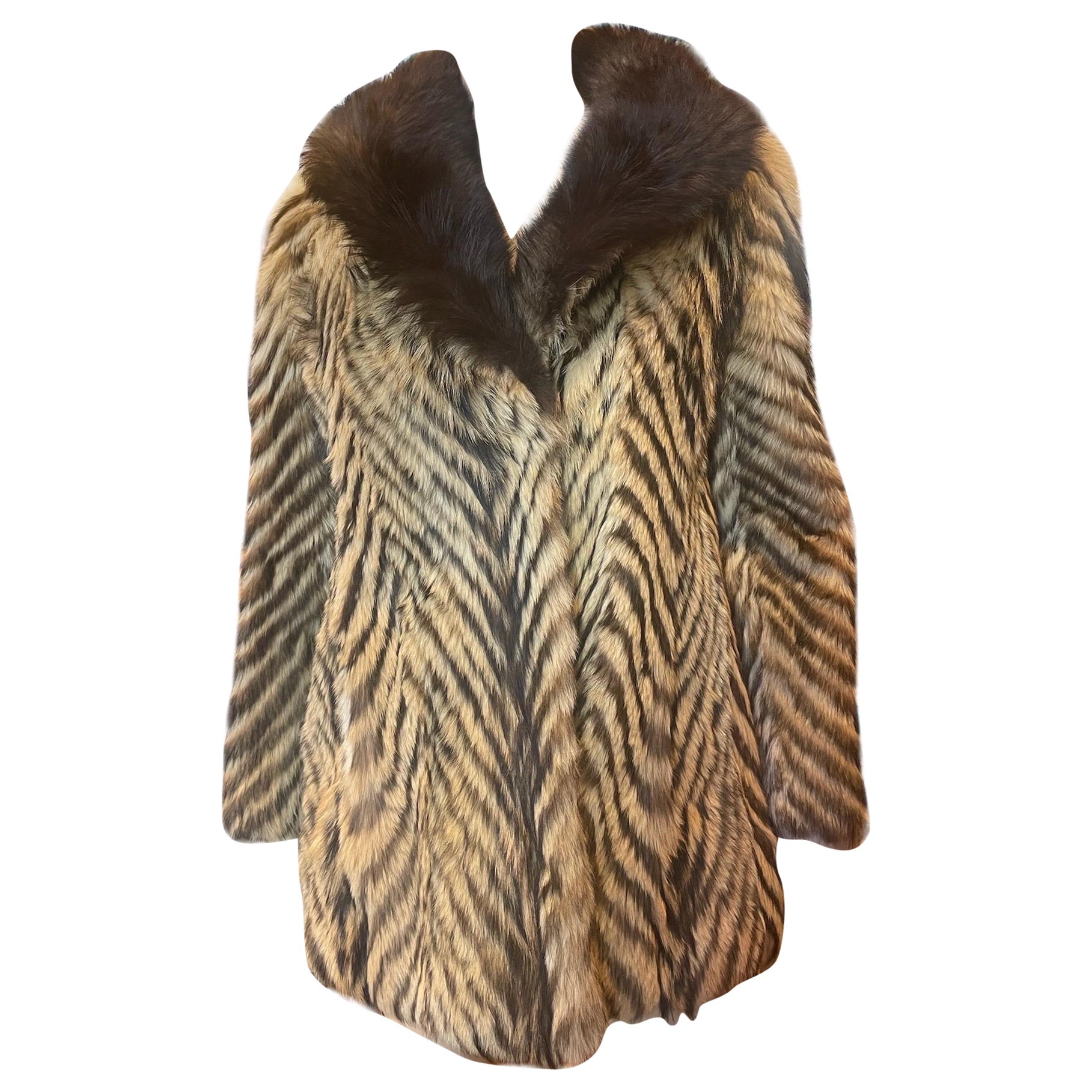 1980s Raccoon Fur Jacket With Dyed Fur Stripes  For Sale
