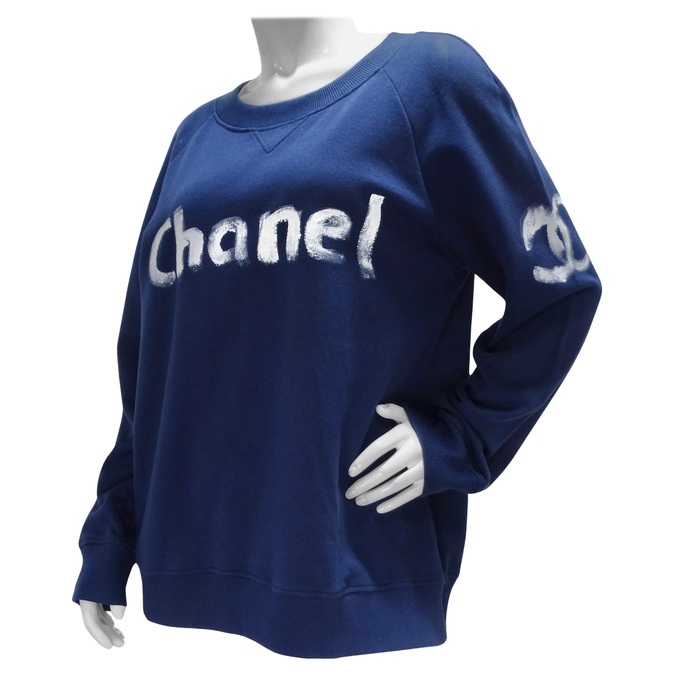 Chanel 2013 Limited Edition Navy Logo Sweatshirt For Sale