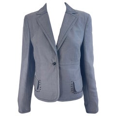 NWT Akris $3k Size 8 Grey Black Beaded Silk Cotton 2000s Blazer Jacket Saks 5th