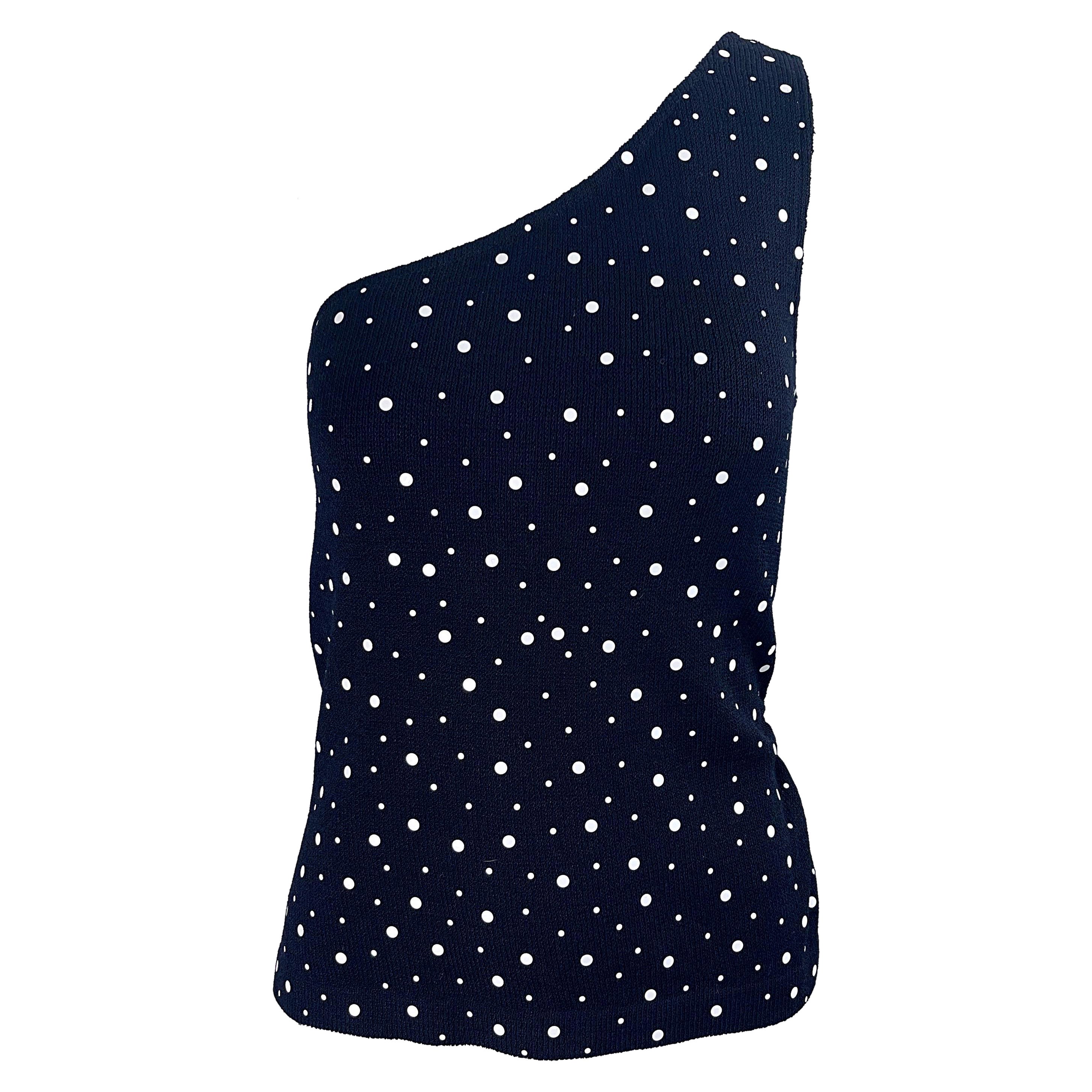 NWT 1990s St. John Collection by Marie Gray Size 8 Black White Polka Dot Top For Sale