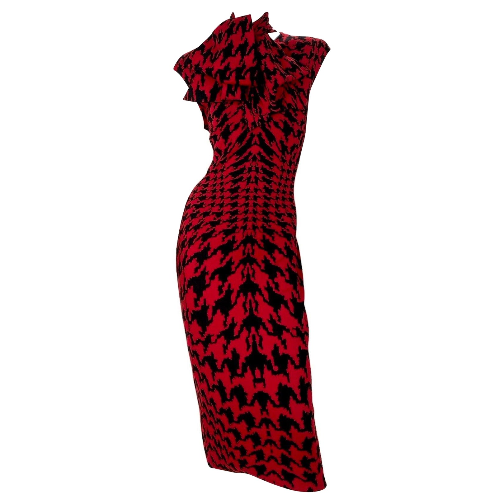 F/W 2009 Iconic Alexander Mcqueen houndstooth print knit dress  For Sale