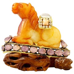 Iradj Moini Retro Agate and Jeweled Horse Brooch