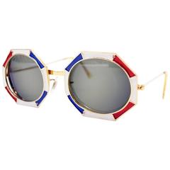 Importantes lunettes de soleil octogonales des années 1960 Christian Dior rouge blanc & bleu émail