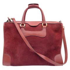 Gucci Retro Burgundy Suede and Leather Tote Satchel with Strap