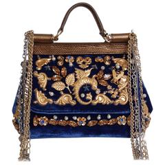 Dolce & Gabbana Micro Sicily Blue Velvet Embellished Bag