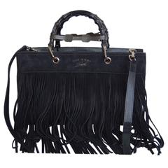 Gucci Bamboo Leather Suede Black Fringe Handbag Gucci Bamboo Leather Suede Black Fringe Handbag