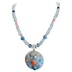 Retro LB offers 70’s Sterling Silver Modern Gem encrusted pendant crystal necklace