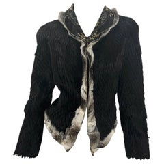 2004 Vintage Roberto Cavalli Noir Lapin & Chinchilla Fur Silk Corset Jacket