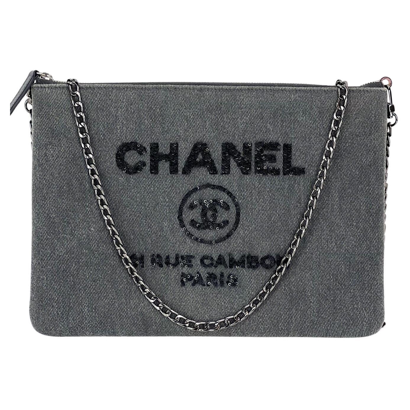 Chanel Deauville Denim Sequin Clutch Shoulder Bag For Sale