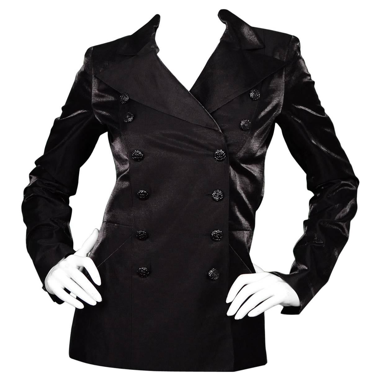 Chanel Black Iridescent Double Breasted Tuxedo Jacket Sz 34