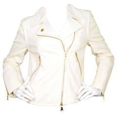 Louis Vuitton Ivory Leather Moto Jacket w/ Goldtone Hardware Sz 38 5