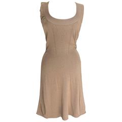 Retro Azzadine ALAIA Beige metallic knit skater stretch dress M