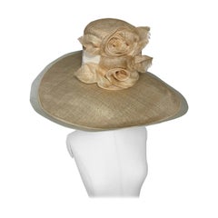 Maison Michel - Chapeau de paille à large bord naturel avec bouquet de fleurs, printemps/été  