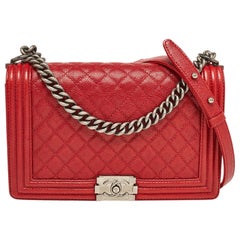 Chanel Red Quilted Caviar Leather New Medium Boy Bag