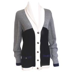 Chanel Cashmere Colour Block Black Cream Cardigan 2008 A/W F 40 uk12