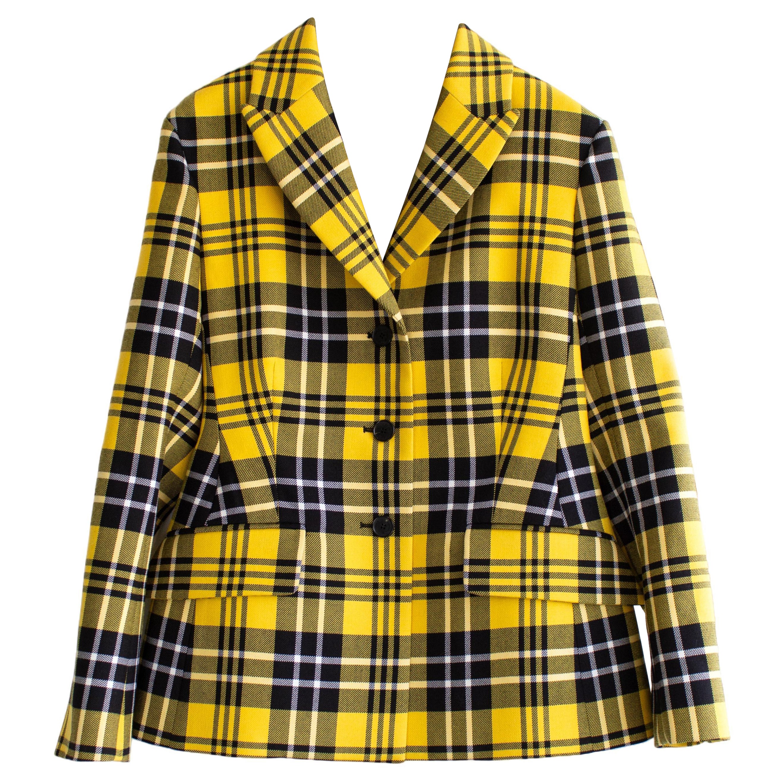 Dior automne/hiver 2022 - Blazer sans poignée à carreaux jaunes et noirs en vente