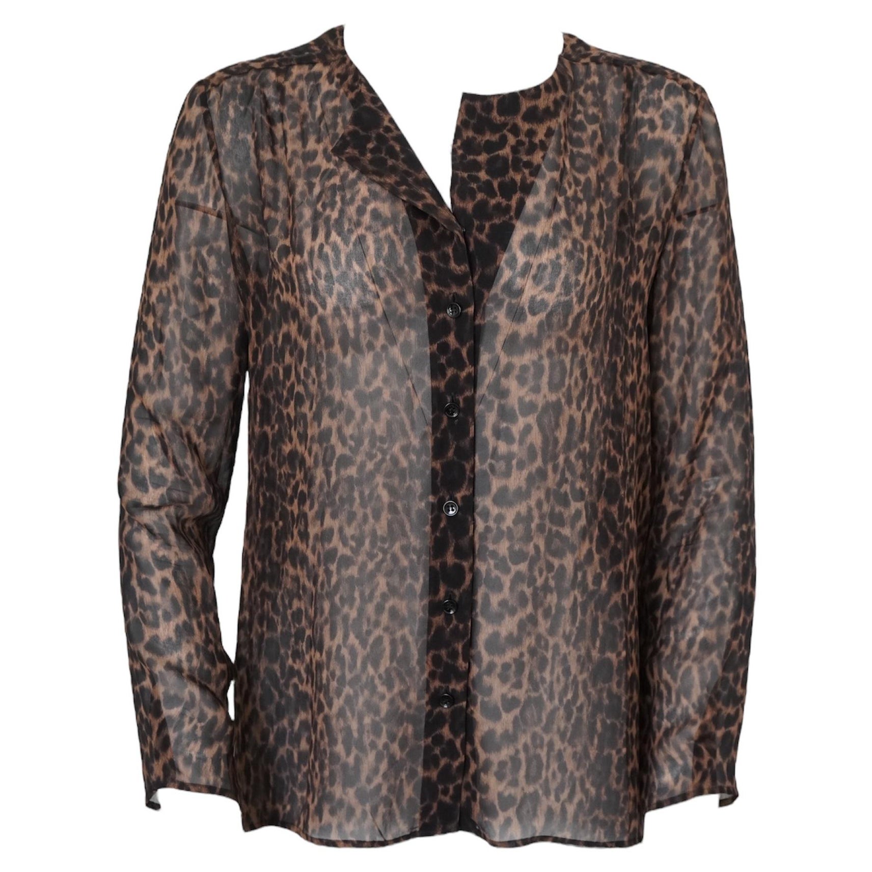Saint Laurent Silk Sheer Leopard Buttoned Top For Sale