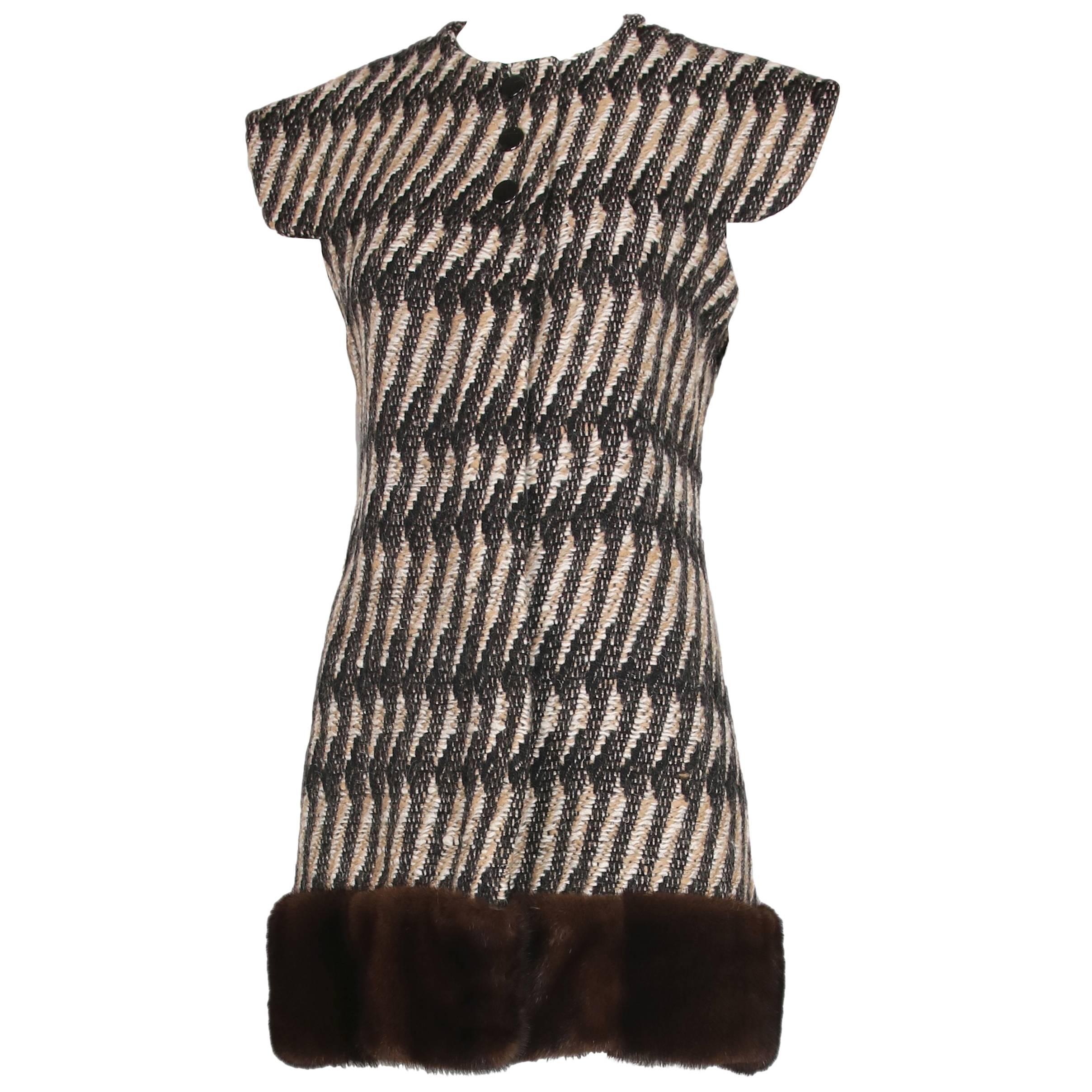 Vintage Pierre Cardin Wool Cap Sleeve Vest W/Mink Trim