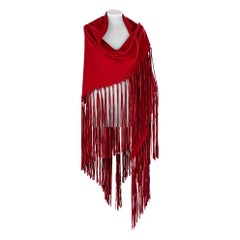 1990's Hermès Red Vintage Cashmere Wool Leather Fringe Shawl Scarf (écharpe châle à franges en laine et cuir)