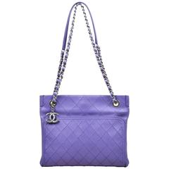Chanel Purple Leather Wild Stitch Silver Tone Chain Small Shoulder Bag