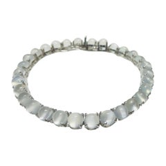 Antique 925 Sterling Silver 37.1 Carats Round Moonstone Tennis Bracelet