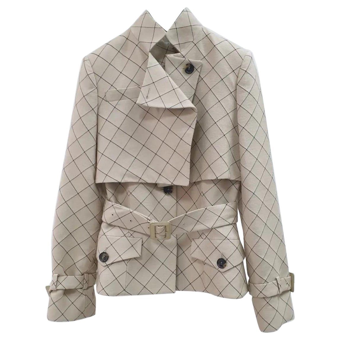 Christian Dior Beige Checkered Short Trench For Sale