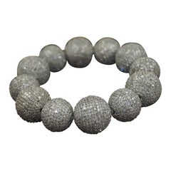 Real classy pave diamond oxidized sterling silver bead ball bracelet