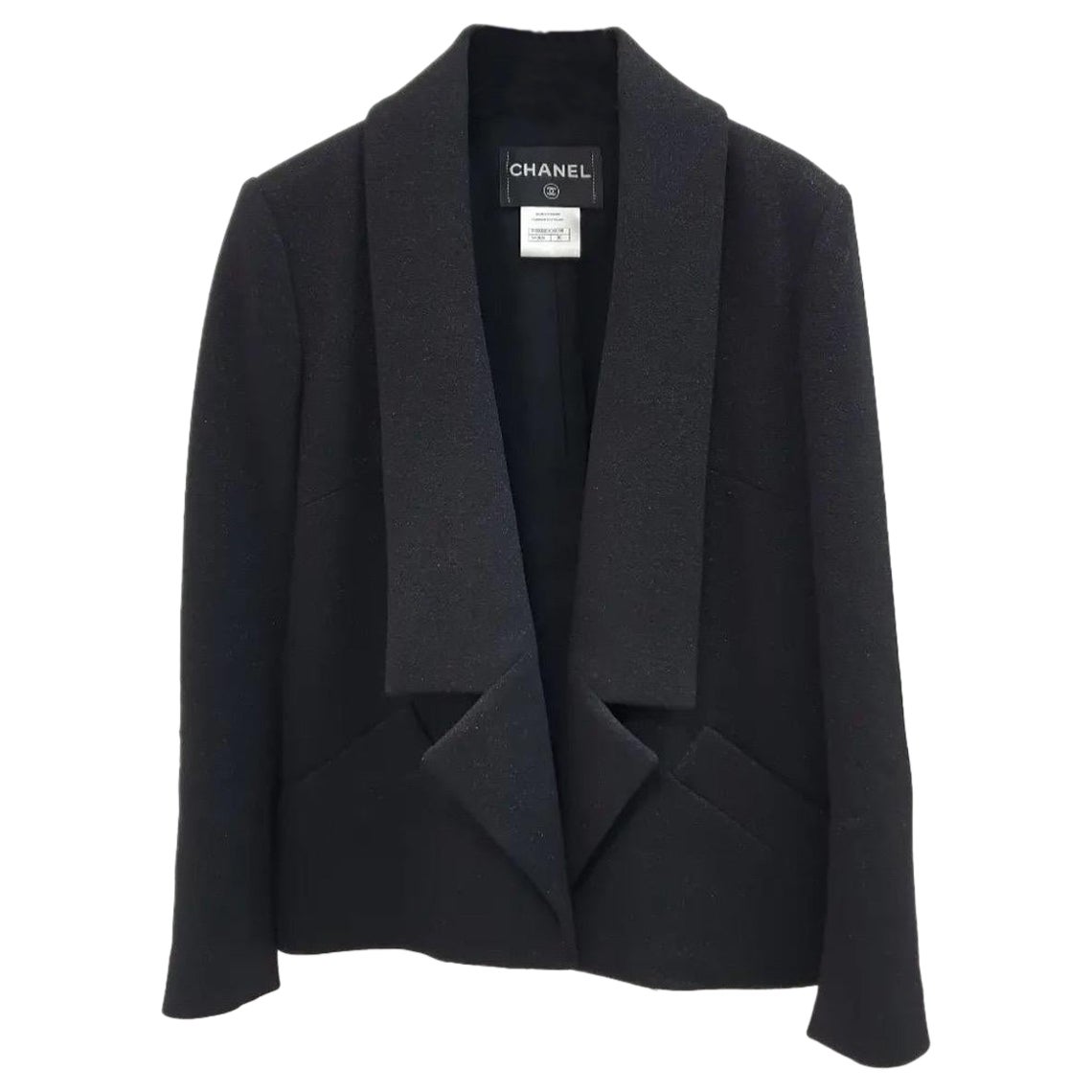 CHANEL Black Wool CC Logo Button Jacket Blazer For Sale