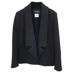 CHANEL Black Wool CC Logo Button Jacket Blazer