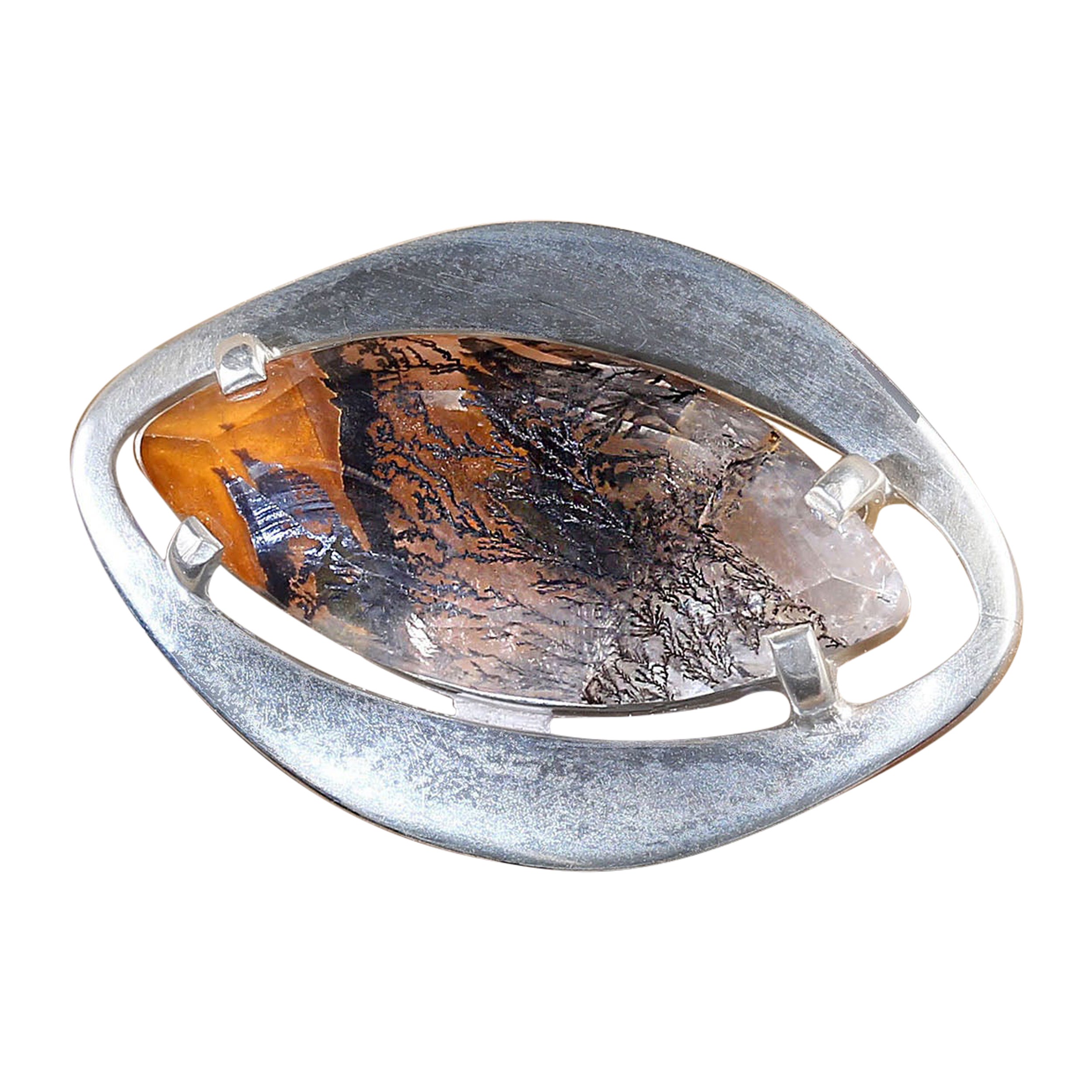Artisan AJD Dramatic Black & Orange Dendritic Quartz in Handmade Sterling Silver Ring  For Sale