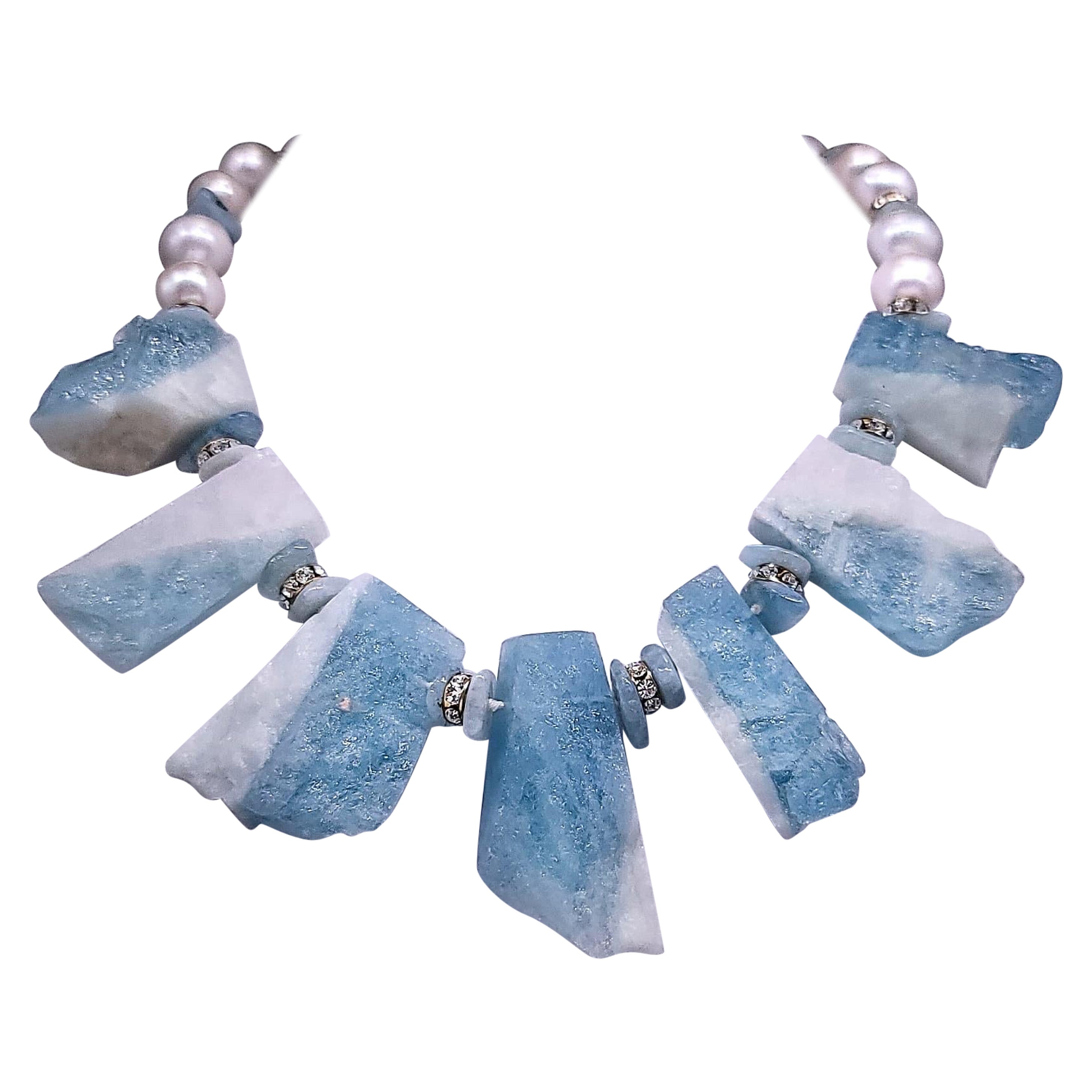 A.Jeschel Natural Aquamarine with Freswater Pearl necklace. For Sale