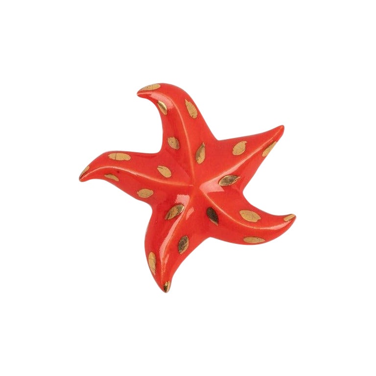 Yves Saint Laurent Orangey-Red Sea Star Resin Brooch For Sale