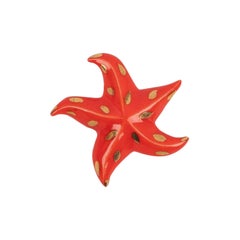 Vintage Yves Saint Laurent Orangey-Red Sea Star Resin Brooch