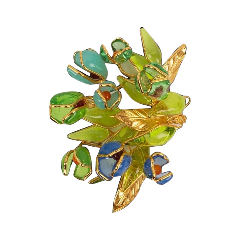 Augustine Brooch in Gilded Metal and Glass Paste For Sale