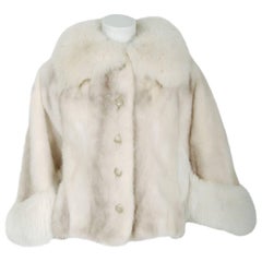 Retro Ivory White Mink and Fox Fur Portrait-Collar Cropped Jacket Poncho Cape, 1960s 