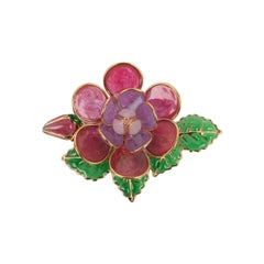 Augustine Glass Paste Flower-Shaped Brooch /Pendant