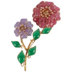 Augustine Flower Brooch with Glass Paste and Rhinestones