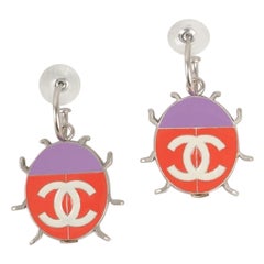 Chanel Silvery Metal Ladybugs Earrings, 2004