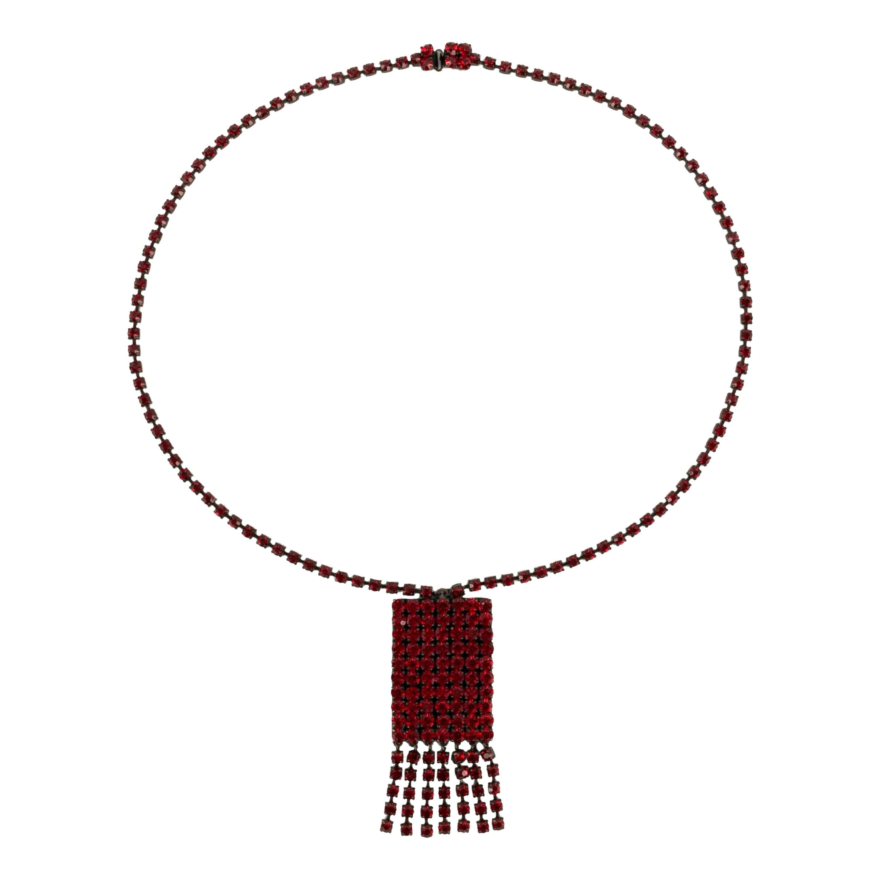 Yves Saint Laurent Necklace in Metal with Red Rhinestones For Sale